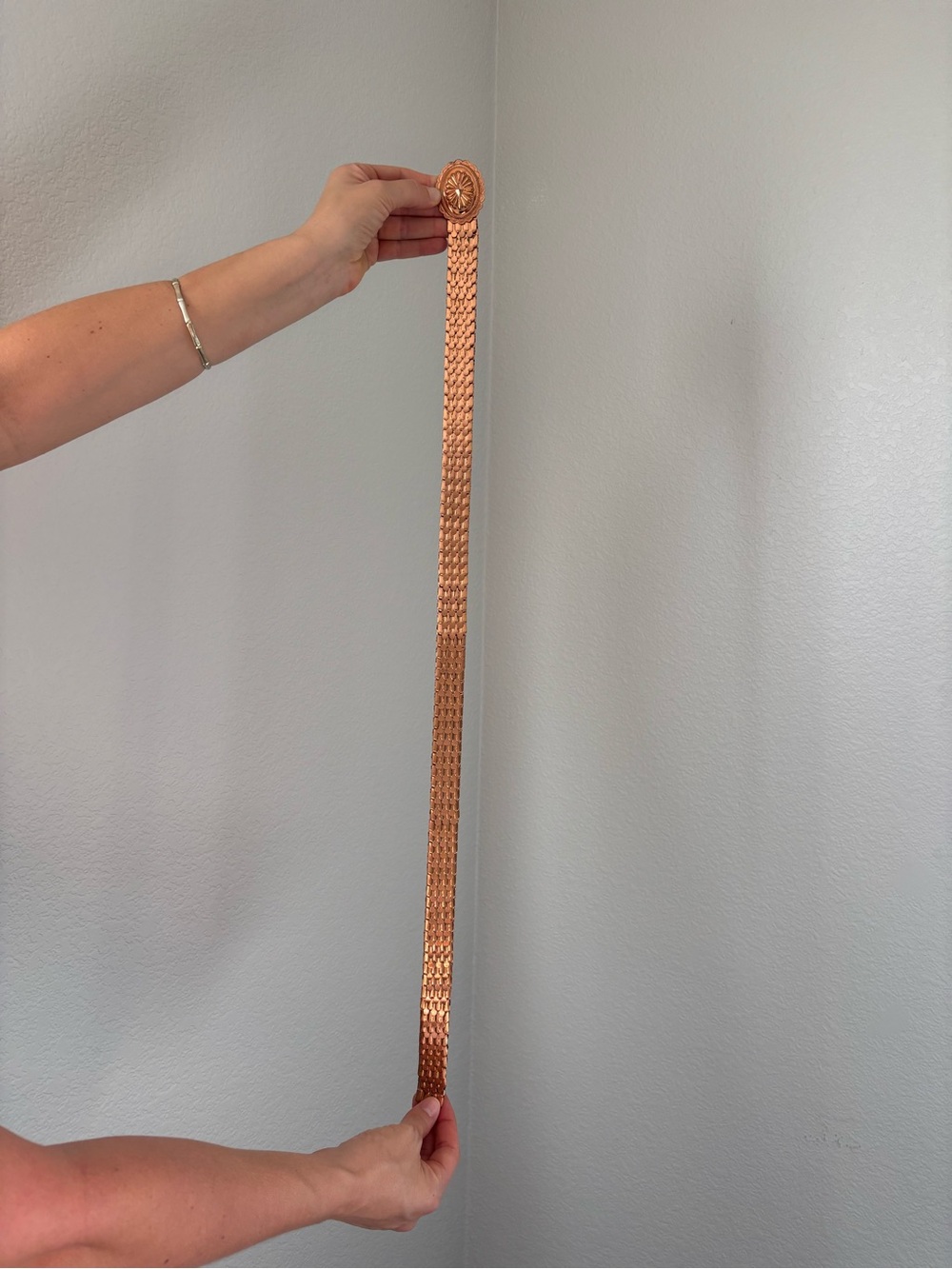Women's Woven Metallic Belt - Copper